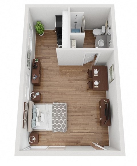 Floor plan for studio, 1 bath, 500 sqft